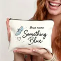 Customized bridal makeup bag with blue shoe illustration, canvas zipper pouch gift for wedding. - Something Blue Shoes Style (Art No 7.16)