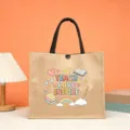 Teacher jute tote bag with cute print large capacity canvas handbag for school gift - Style 1