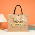 Burlap Tote Bag Teacher Survival Kit Cute Cartoon Canvas Jute Handbag School Shopping Bag - Teacher Survival Kit Style (8)