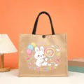 Charming jute tote bag with cute bunny print, durable burlap handbag for daily shopping and gifts. - Style 2