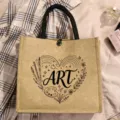 Große Jute-Tragetasche mit Kunst-LinienDruck, perfekt für Lehrer und den täglichen Gebrauch. - Kunst Lehrer Stil (8)
