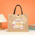 Cute Corgi jute tote bag with book illustration, durable canvas handbag for daily shopping and school. - Style 1