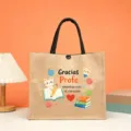 Jutetasche für Lehrer mit süßem Katzen- und Buchdruck, langlebige Leinentasche für Geschenke. - Stil 6(6)