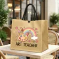 Jute Tragetasche Detail mit Kunstlehrer Paletten Regenbogen Print fuer den taeglichen Gebrauch. - Kunstlehrer Stil (5)