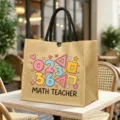 Jute Tragetasche mit niedlichem Mathe Lehrer Cartoon Druck, umweltfreundliche Einkaufstasche. - Mathematiklehrer Stil (3)