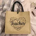 Lehrerin Jute Tasche Grosse Kapazitat Tragetasche Casual Einkaufstasche fur Damen - Klassischer Lehrer Stil (4)