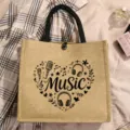 Jute Tragetasche mit Musik Herz Druck, grose Kapazitat Casual Shopper fur den Alltag. - Musik Lehrer Stil (3)