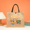 Cute Burlap Jute Tote Bag Teacher Appreciation Gift with Cartoon Owl Printed Design - Mejor Profe Del Mundo Spanish Style (18)