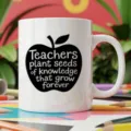 Detailed view of white ceramic coffee mug featuring stylish black apple teacher quote design. - Black Apple English Message Style 15 / 350ml