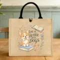 Süße Corgi Jute Tragetasche für Lunch, niedliche Leinen Bento Tasche für Arbeit und Büro. - Süßer Corgi Stil (7)