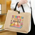 Jute Tote Bag for Women Yoga Bear Printed Casual Handbag Reusable Grocery Shopping Bag - Style 10