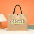 Custom jute tote bag with cute hedgehog print and personalized name design for daily use. - Style 13