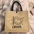 Burlap tote bag with cute art palette design, durable canvas handles for daily use. - Style 4