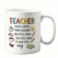Tasse a café enseignant en céramique vue de détail avec typographie et jolis graphismes. - Style 12 / 350ml
