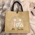 Personalisierte Jute-Tasche mit Lehrer-Aufdruck, robuste Tragetasche als Geschenk. - Stil 10