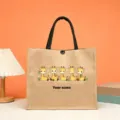 Customizable jute tote bag with cute cartoon giraffe print, sturdy handles, ideal daily handbag. - Style 12