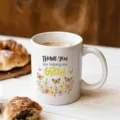 Tasse a cafe en ceramique blanche avec motif de fleurs et doux message de remerciement. - 350ml / Style Simple Fleur Papillon (11)