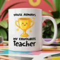 Cute cartoon teacher coffee mug with custom trophy print, perfect ceramic gift for appreciation. - Style 11 / 350ml