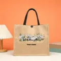 Customizable jute tote bag with cute animal print, eco-friendly burlap handbag for daily use. - Style 11