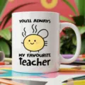 Ceramic coffee mug featuring cute cartoon bee design and teacher appreciation text for daily use. - Style 9 / 350ml