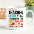 White ceramic coffee mug with inspiring teacher appreciation quotes, perfect teacher gift. - Single Cup Gift Box Set / Teacher of the Year Style