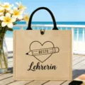 Personalisierte Lehrerin Jute Tasche große Kapazität Leinen Handtasche Strand Stil - Deutsche Beste Lehrerin Stil (09)