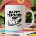Tasse à café en céramique blanche avec impression de fête, tasse à eau de bureau. - Style Livre Crayon Bonne Fête des Enseignants (5) / 350ml Paquet Unique