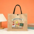 Large capacity jute tote bag with teacher appreciation cartoon print, ideal gift for teacher. - Style 1
