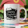 Detailed close-up of a white ceramic coffee mug featuring a creative Teacher's Day design. - Close Up Classic Hand Drawn Style 9 / 350ml