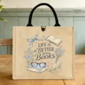 Jutetasche Lunchpaket süße Cartoon Tragetasche Büroangestellte Mahlzeit Aufbewahrung Detailansicht - Brille Literarische Bücher Stil (17)