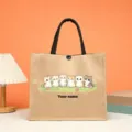 Detailed view of the custom jute tote bag featuring cute cats illustration and personalized name text. - Style 6