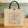 Süße Jute-Tragetasche für das Mittagessen mit Kaffeemotiv, langlebiger Beutel für Arbeit. - Kaffee Dessert Stil (16)