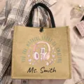 Detailansicht der personalisierten Jute-Einkaufstasche mit Kopfhörer-Motiv und Name. - Stil 6