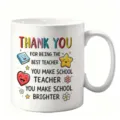 White ceramic teacher appreciation mug with cute cartoon elements and warm English quote design. - Style 3 / 350ml