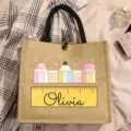 Personalisierte Jute Tragetasche mit Stift Muster und Namen Olivia, ideale Lehrertasche Alltag. - Mehrfarbige Pinsel Stil (4)