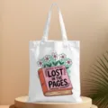 Detail view of aesthetic book print canvas tote bag, perfect for daily use and book lovers. - Style 01