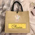 Detailansicht der Jute-Tragetasche mit niedlichem Cartoon-Stifte- und personalisiertem Textdruck. - Bleistift Skala Stil (2)