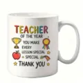 Teacher appreciation ceramic coffee mug with colorful motivational text and cute cartoon elements for daily use. - Style 1 / 350ml