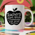 Detailed view of white ceramic coffee mug featuring inspirational teacher quote apple graphic. - Black Apple Message Style 3 / 350ml