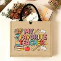 Stylish jute tote bag with teacher theme print, perfect gift for educators and daily use. - My Favorite Teacher Style (10)