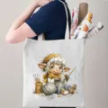 Vintage cartoon schaap canvas tas met schattige breidier grafisch ontworpen voor dagelijks gebruik. - Lam met Bril Breistijl (10)