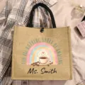 Personalisierte Jute-Tragetasche mit Regenbogen Kaffee Motiv, stabile Einkaufstasche. - Stil 1