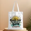 Vista dettagliata della borsa tote in tela per amanti dei libri con stampa retrò. - Stile 07