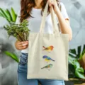 Leinwand Tragetasche mit Aquarell Vogel Print, große lässige Umhängetasche für den Alltag - Stil 01