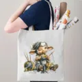 Leuke vintage cartoon schaap canvas shopper tas, perfect voor dagelijks winkelen en gebruik. - Breiend Lam met Papierrollen (06)