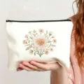 Leinwand Kosmetiktasche mit Blumenstickerei, tragbare Reißverschlusstasche für Aufbewahrung. - Stil 18