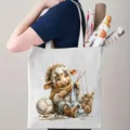 Vintage cartoon schaap canvas tote bag, schattige brei dier schouder shopping tas. - Breiend Lam Stijl B (03)