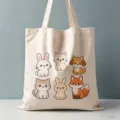 Borsa shopper in tela con simpatici animali, borsa a spalla casual estetica per uso quotidiano. - Design n. 19