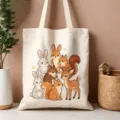 Borsa shopper in tela con animali del bosco, borsa a spalla estetica e carina, borsa casual. - Combo Animali 3 (15)