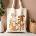 Borsa shopper in tela con stampa di animali della foresta, vista dettagliata pratica. - Combo Animali 1 (13)